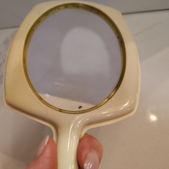 Vintage Bakelite Celluloid Art Deco Style Vanity Hand Mirror Ivory 12.75" - Picture 7 of 9